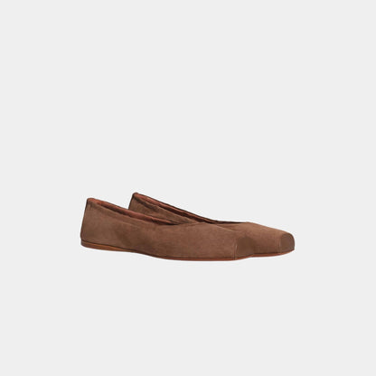 Square Toe Ballet Flats In Leather
