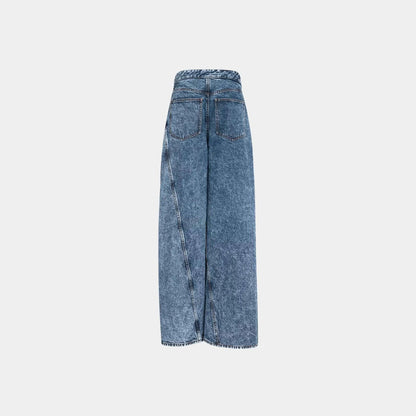 Wide Leg Wrap Jeans in Stonewashed Denim