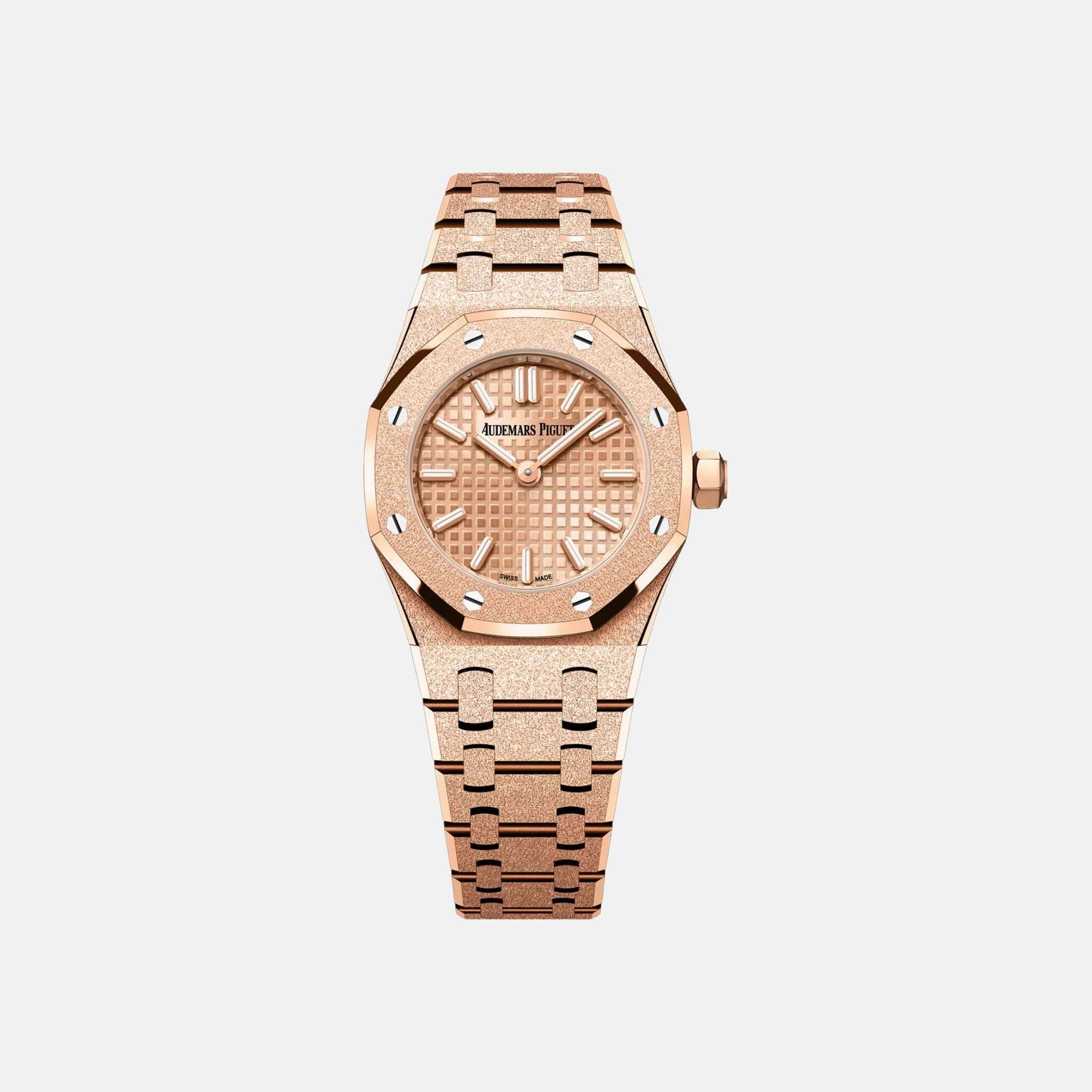 Royal Oak Mini Frosted Gold Quartz in Pink Gold Toned
