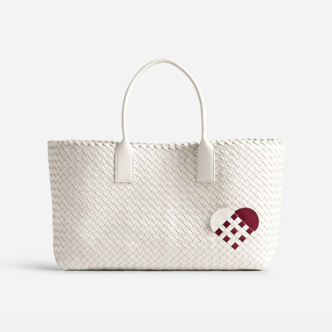 Cabat Intreccio Leather Tote Bag White Dark Red