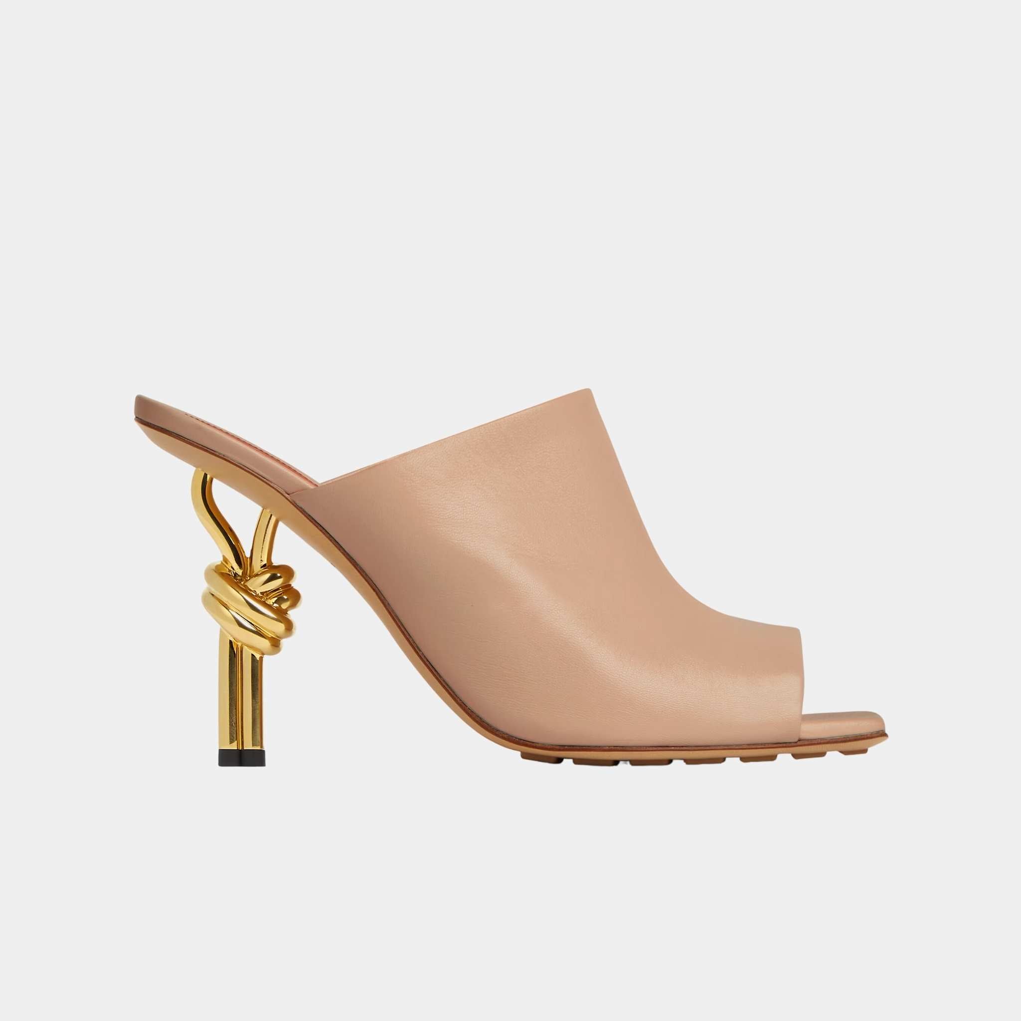 Knot High-Heel Mule Lambskin Gold Metal Knot Heel