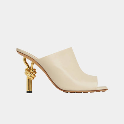 Knot High-Heel Mule Lambskin Gold Metal Knot Heel