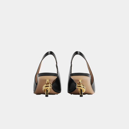 Knot Leather Slingback Pump Mid Heel
