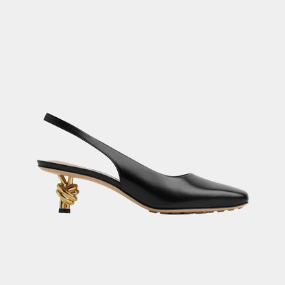 Knot Leather Slingback Pump Mid Heel