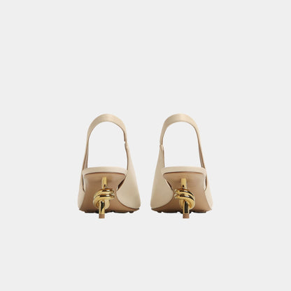 Knot Leather Slingback Pump Mid Heel