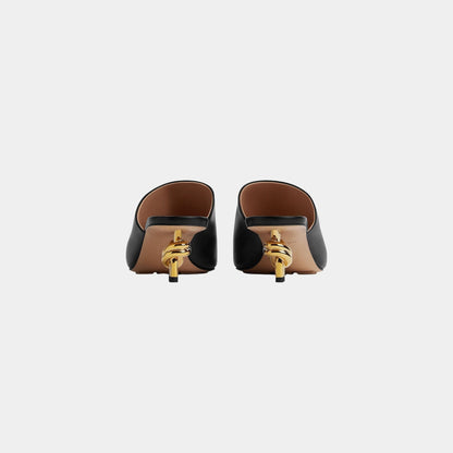 Knot Mule Lambskin with Gold Finished Metal Mid Heel
