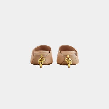Knot Mule Lambskin with Gold Finished Metal Mid Heel