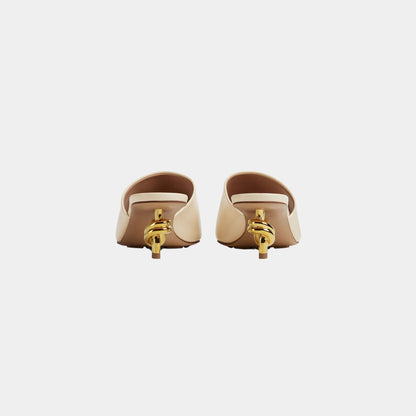 Knot Mule Lambskin with Gold Finished Metal Mid Heel