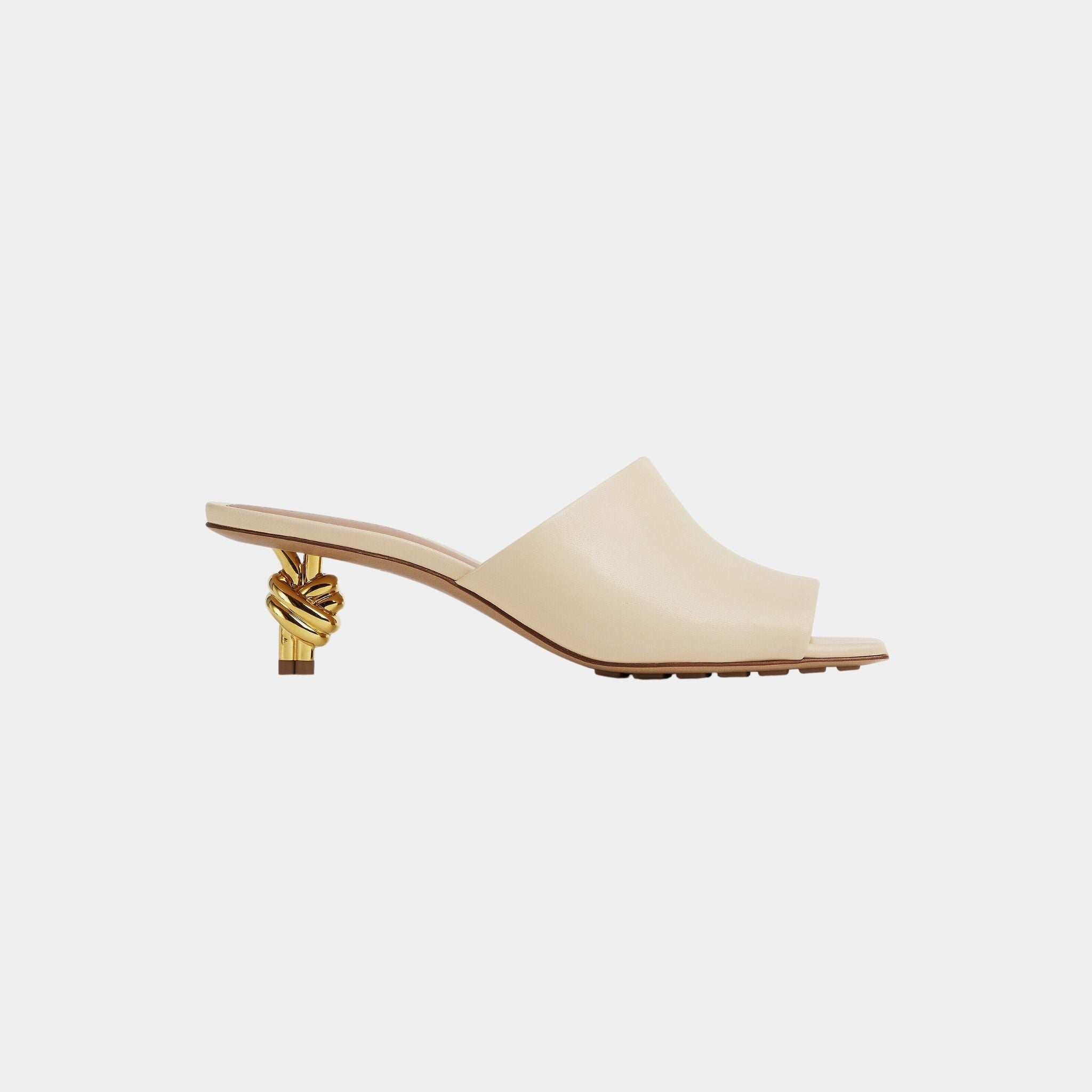 Knot Mule Lambskin with Gold Finished Metal Mid Heel