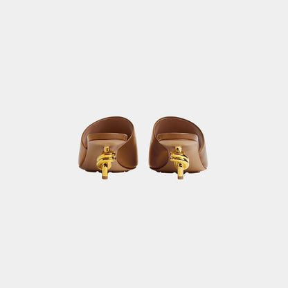Knot Mule Lambskin with Gold Finished Metal Mid Heel