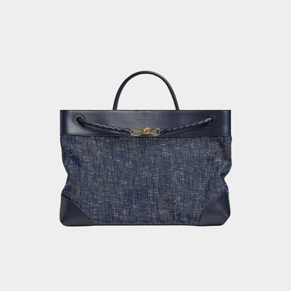 Large Andiamo Denim Boucle Calfskin Leather Handbag