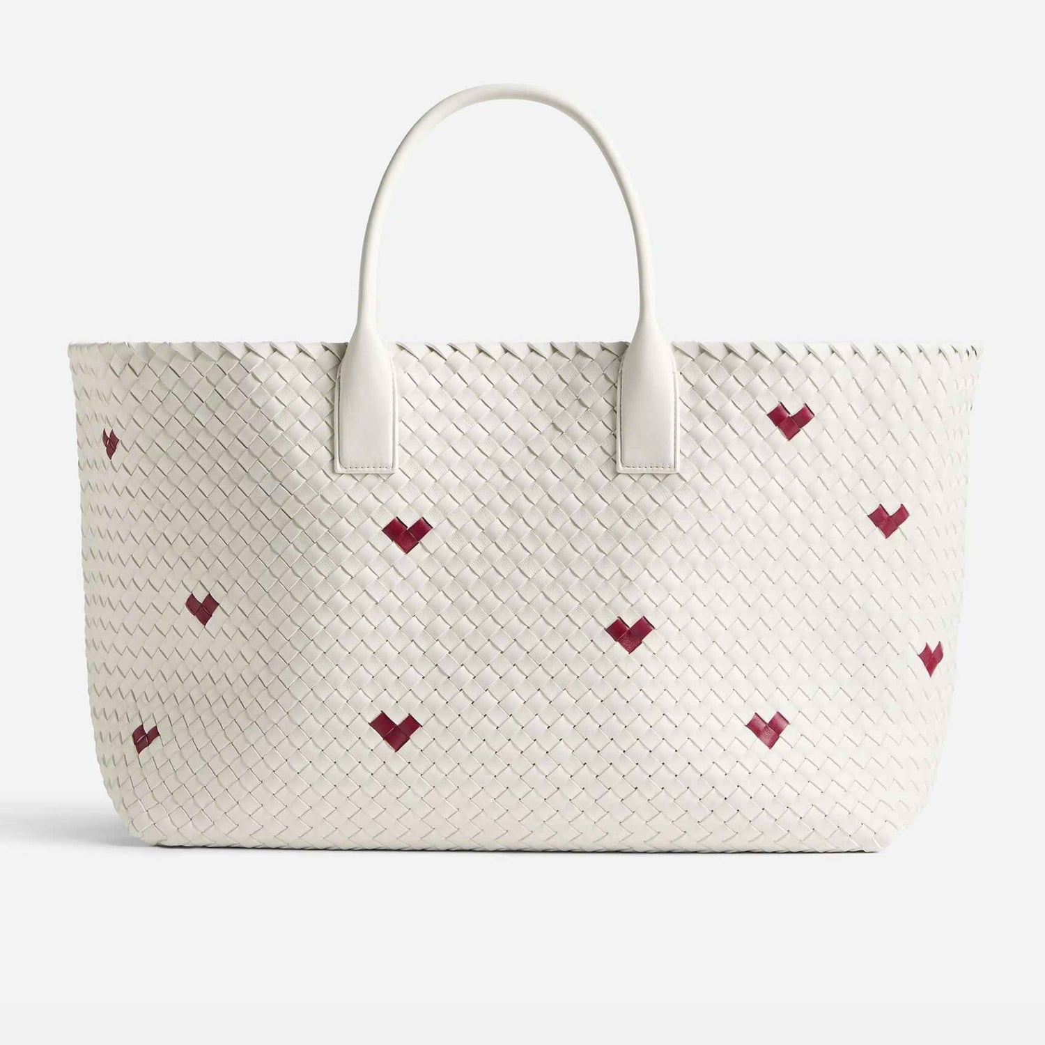 Large Cabat Tote in White &amp; Dark Red Leather