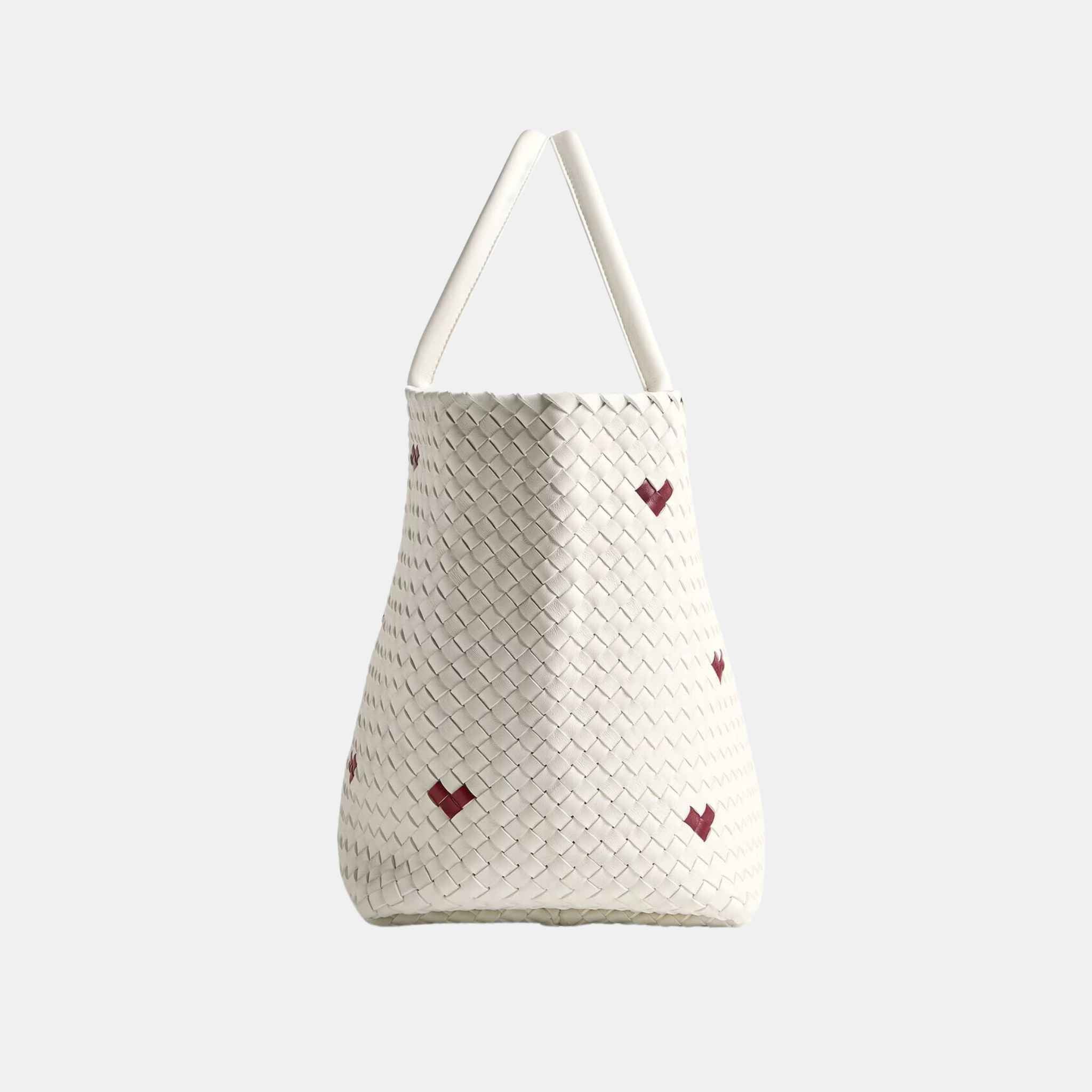 Large Cabat Tote in White &amp; Dark Red Leather
