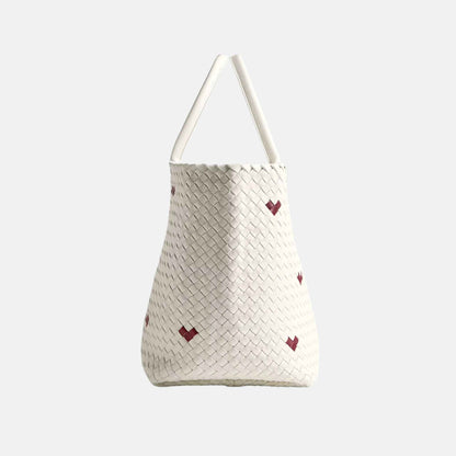 Large Cabat Tote in White &amp; Dark Red Leather