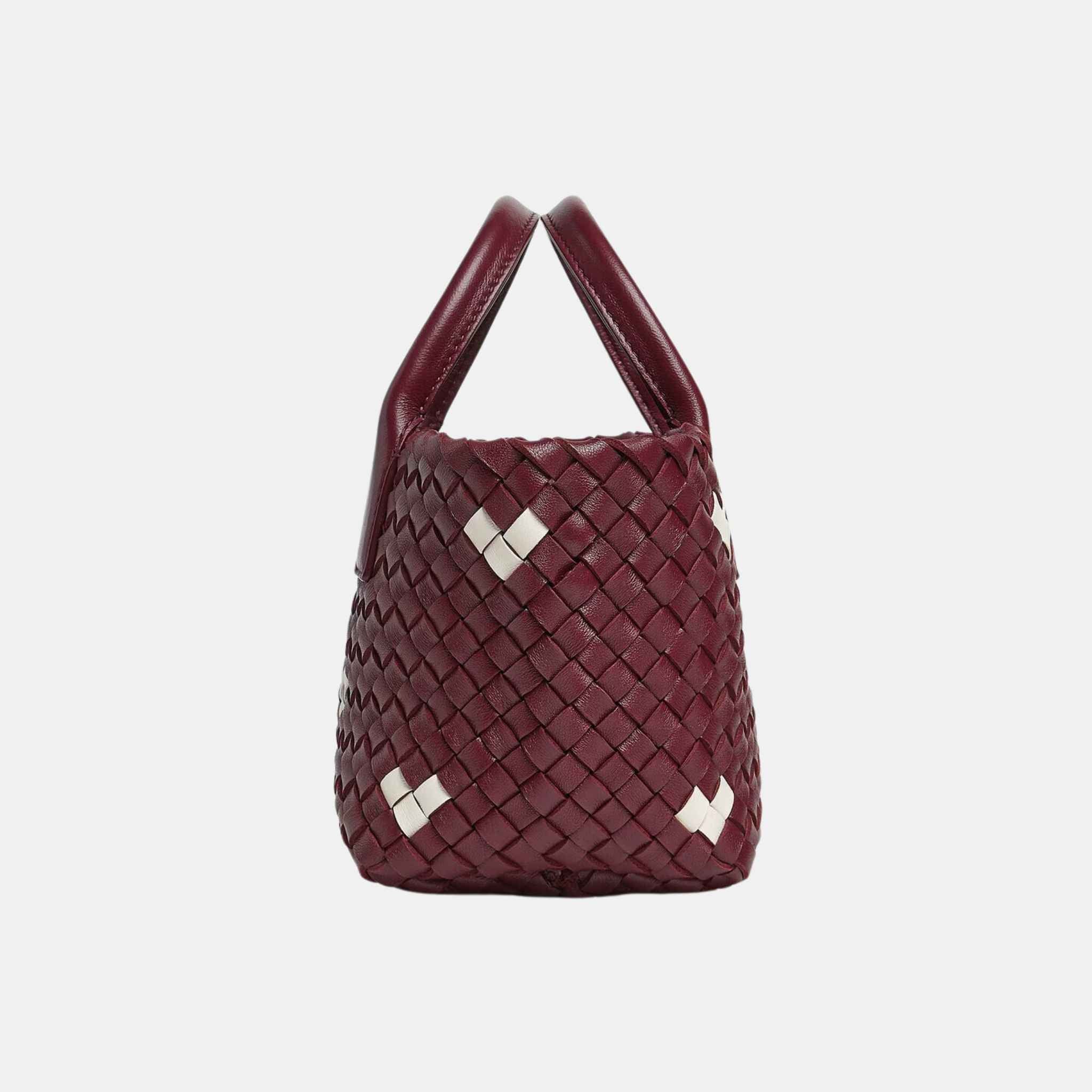 Mini Cabat Intreccio Leather Tote Bag Barolo White