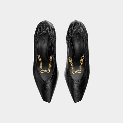 Sharp Chain Crinkled Calfskin Pump