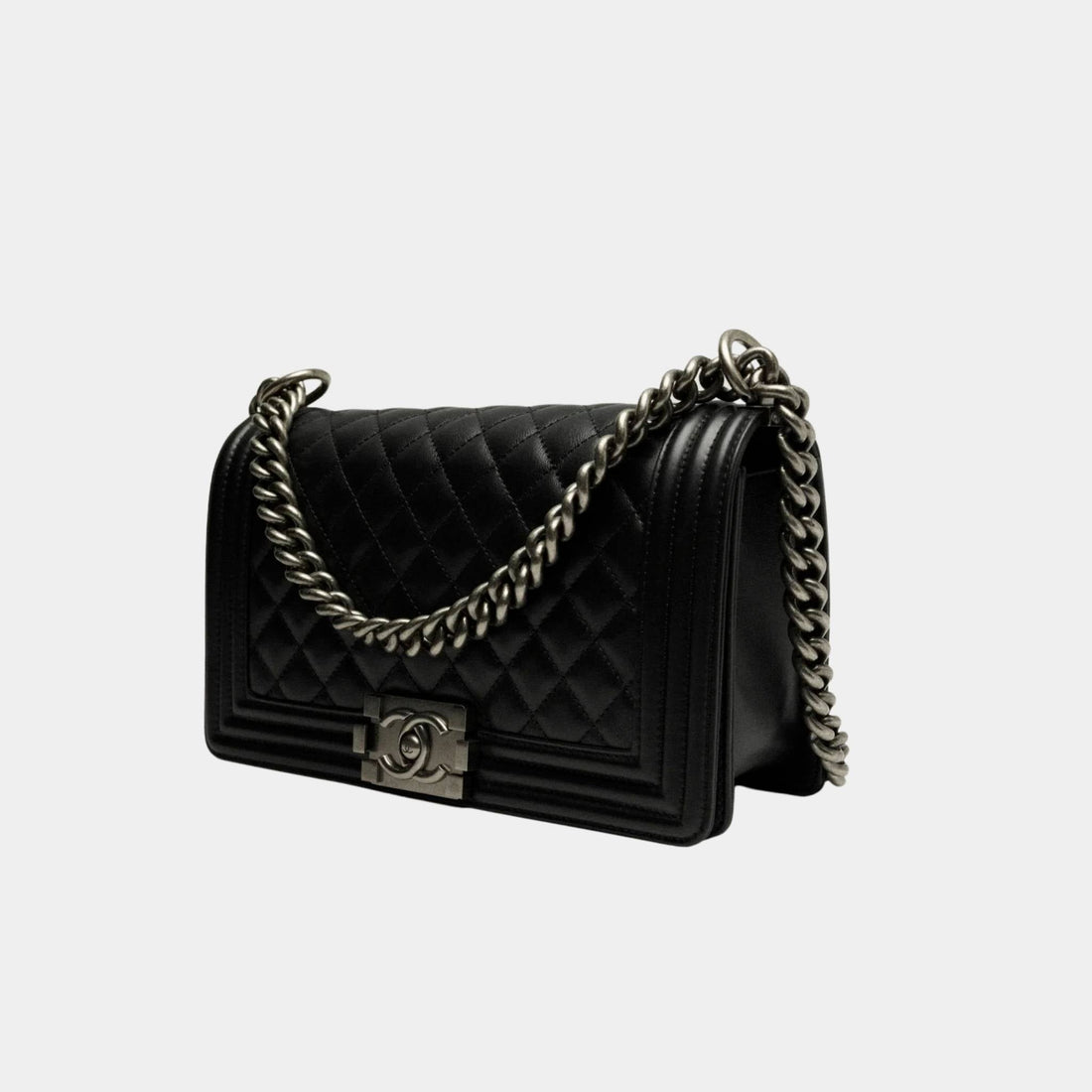 BOY CHANEL Handbag Calfskin Ruthenium-Finish Metal Black