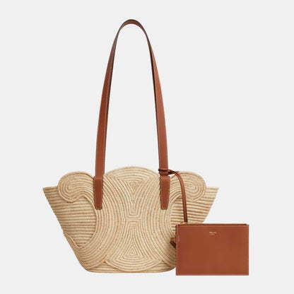 Celine Classic Pannier Small Braided Triomphe in Raffia &amp; Calfskin