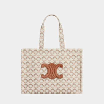 Large Cabas Thais Textile with Triomphe Print &amp; Calfskin