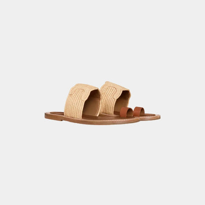 Celine Lympia Sandal in Raffia and Calfskin