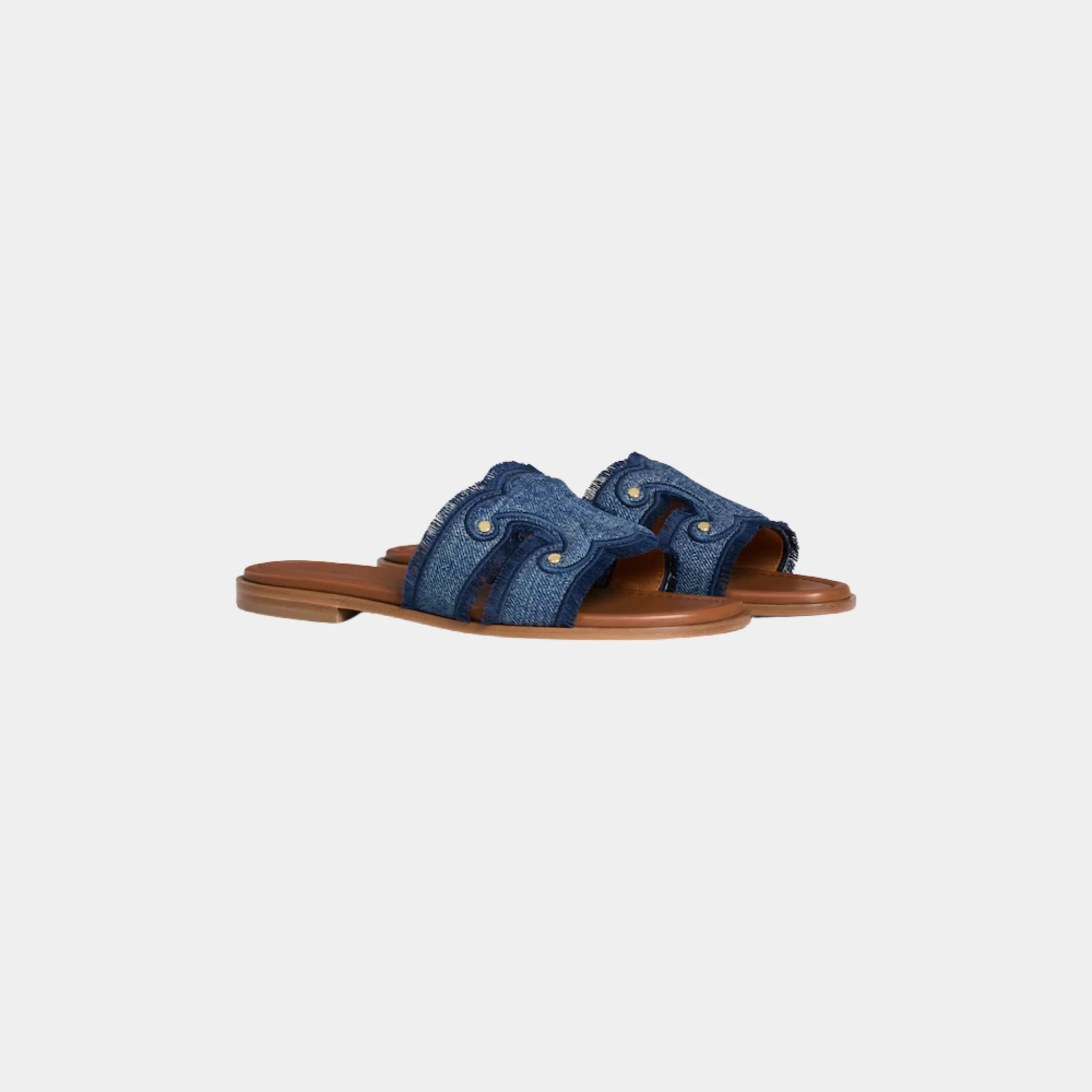 Celine Marina Fringed Mule in Denim