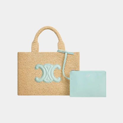 Small Cabas Thais in Raffia and Calfskin