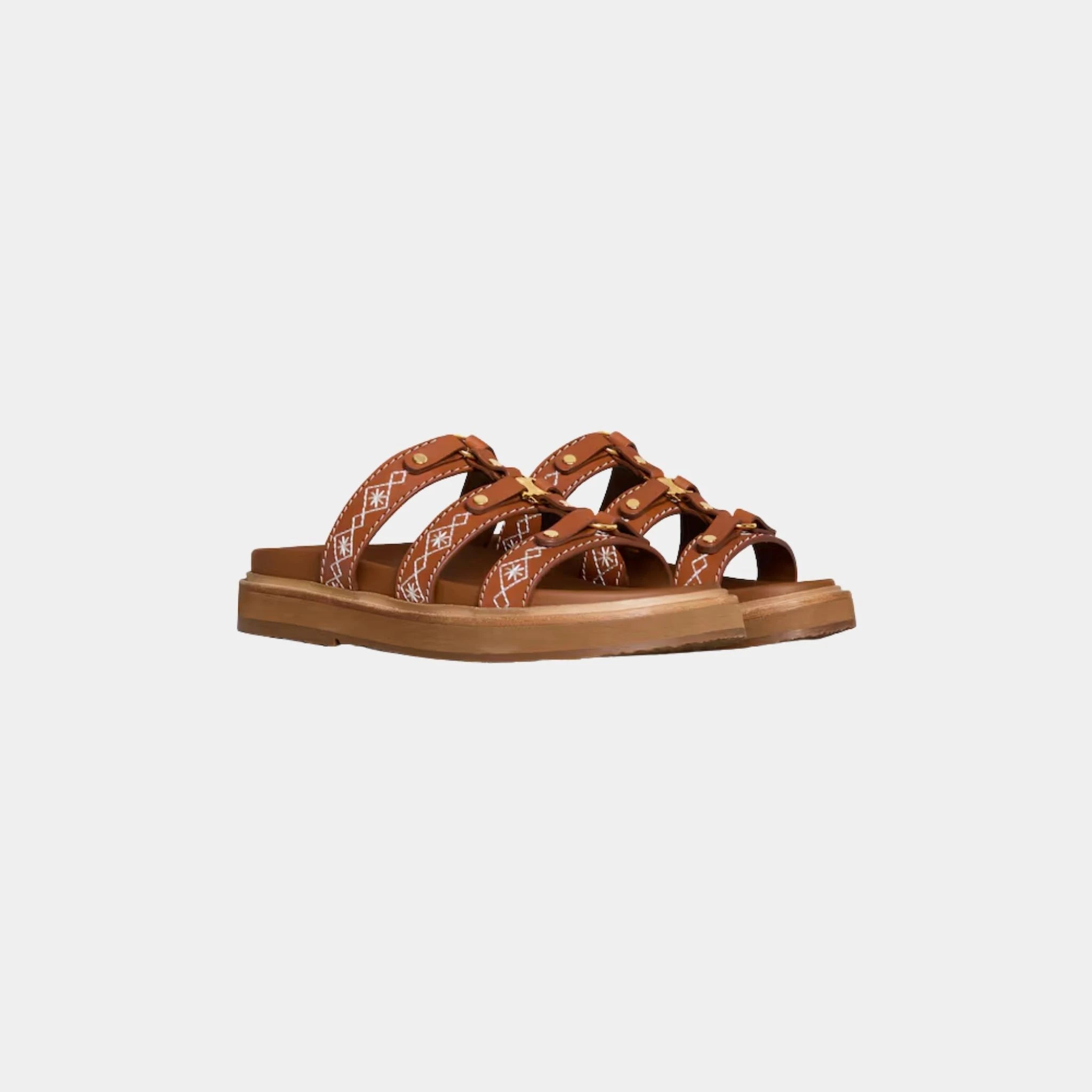 Celine Tippi Slide in Embroidered Calfskin