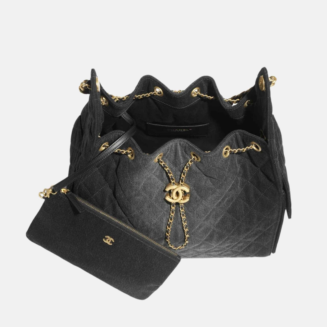 25 Medium Handbag Washed Denim And Gold Tone Metal