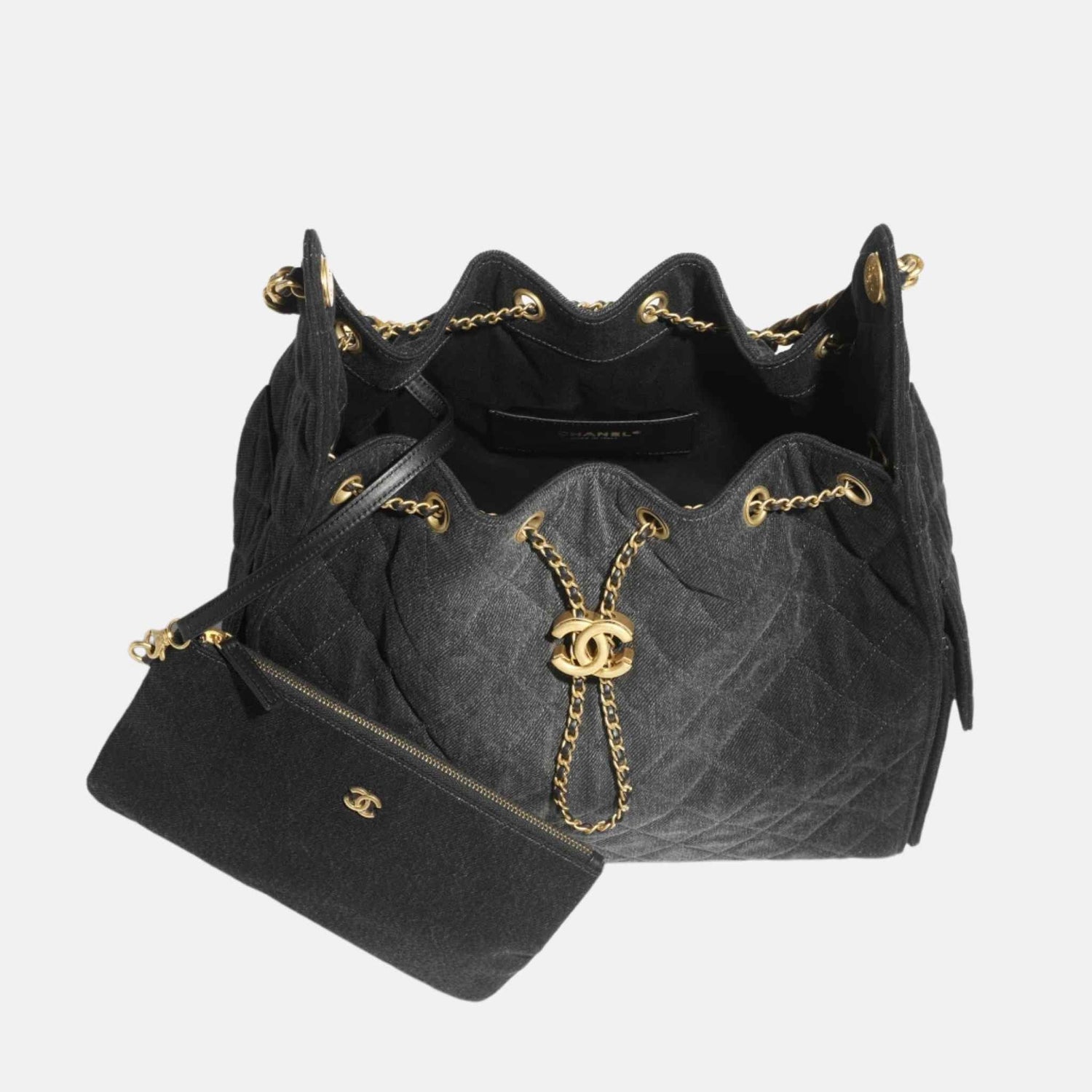 25 Medium Handbag Washed Denim And Gold Tone Metal
