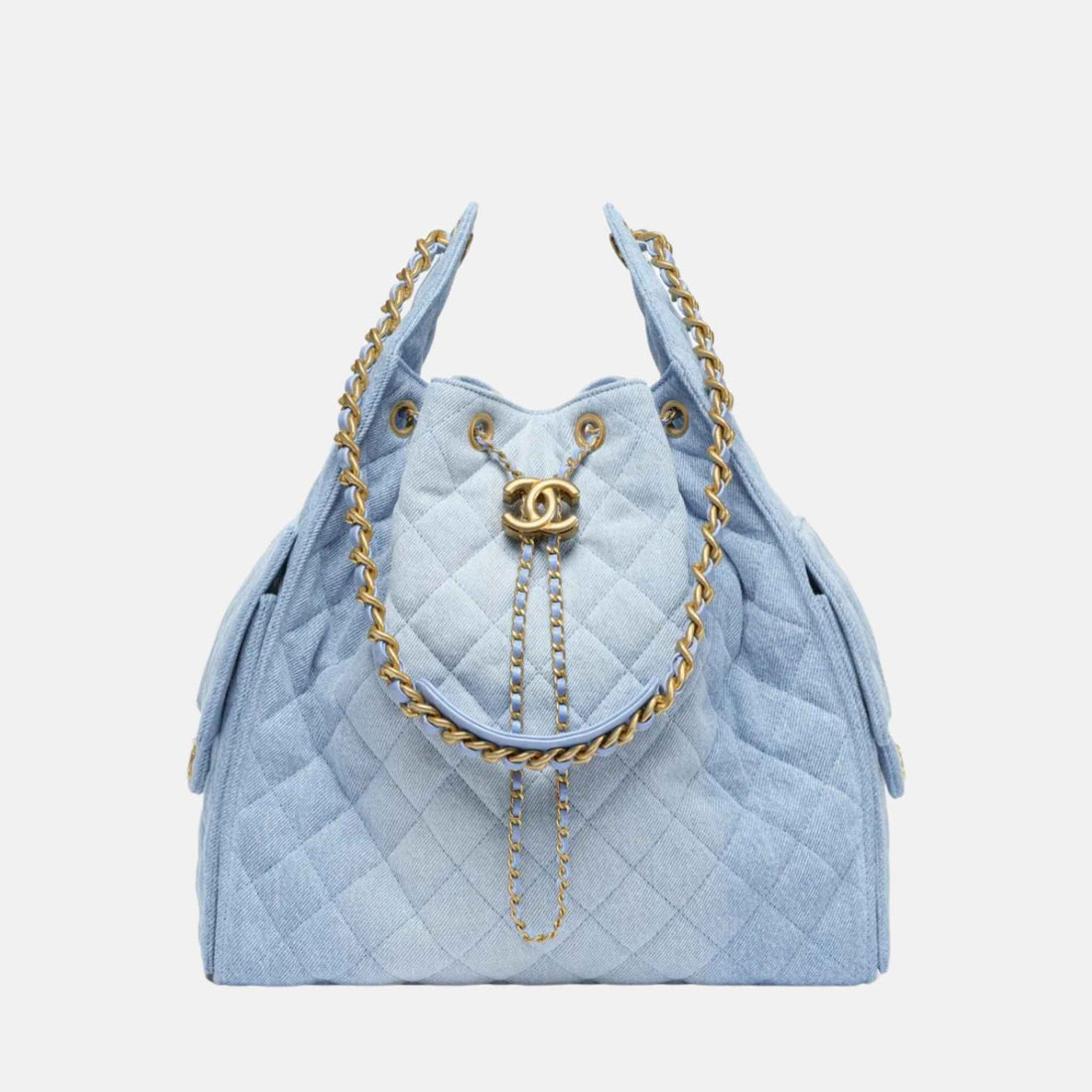 25 Medium Handbag Washed Denim And Gold Tone Metal