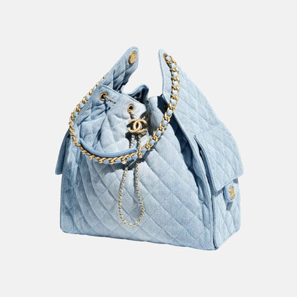25 Medium Handbag Washed Denim And Gold Tone Metal