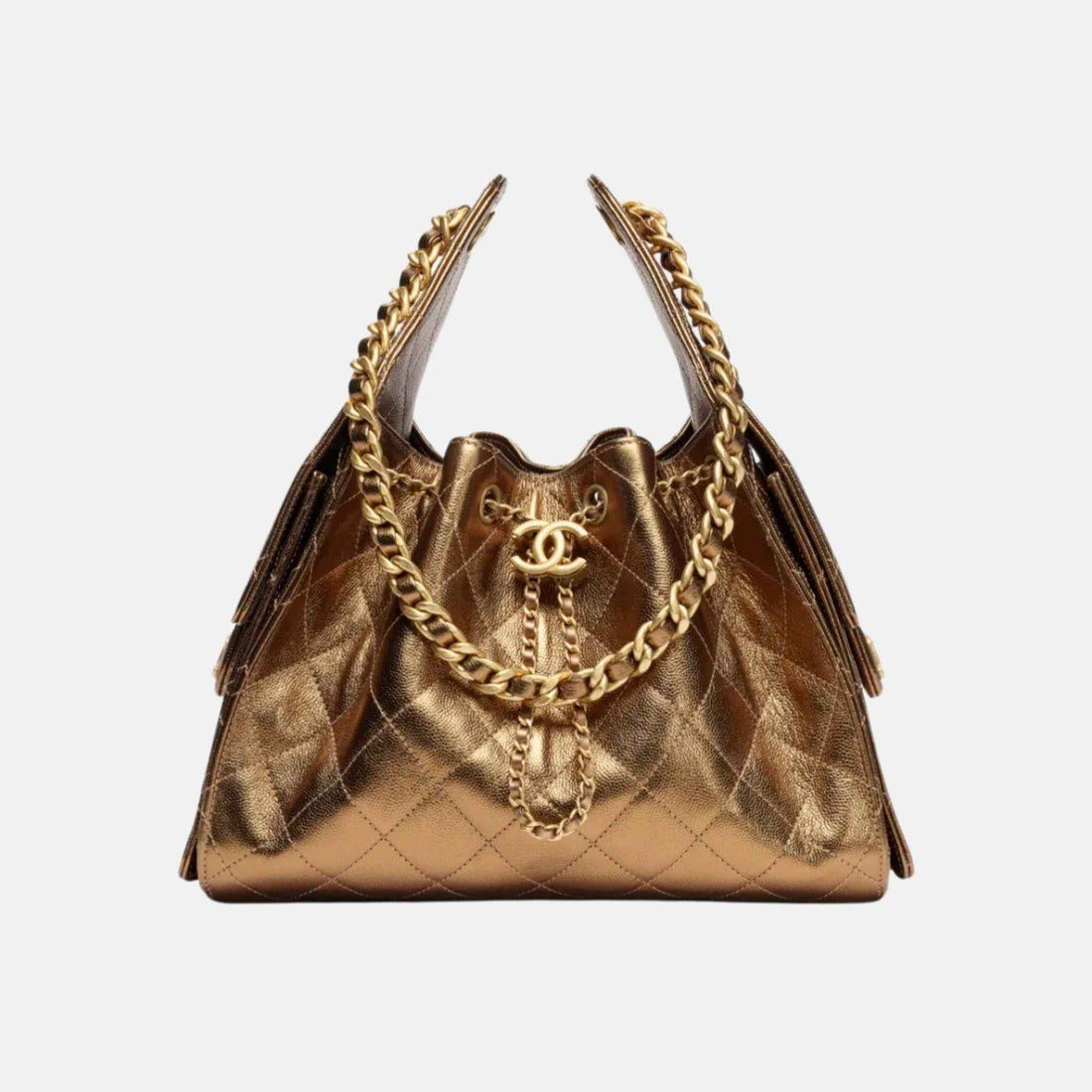 25 Small Handbag Metallic Grained Calfskin And Gold Metal