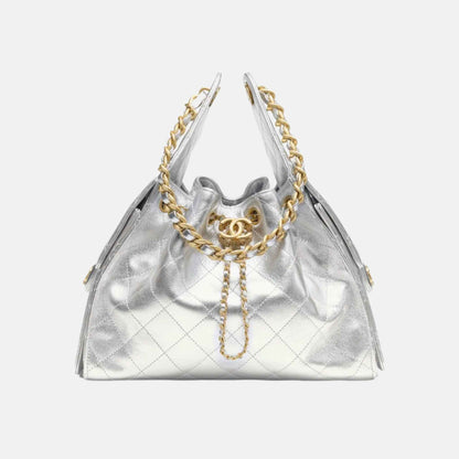 25 Small Handbag Metallic Grained Calfskin And Gold Metal