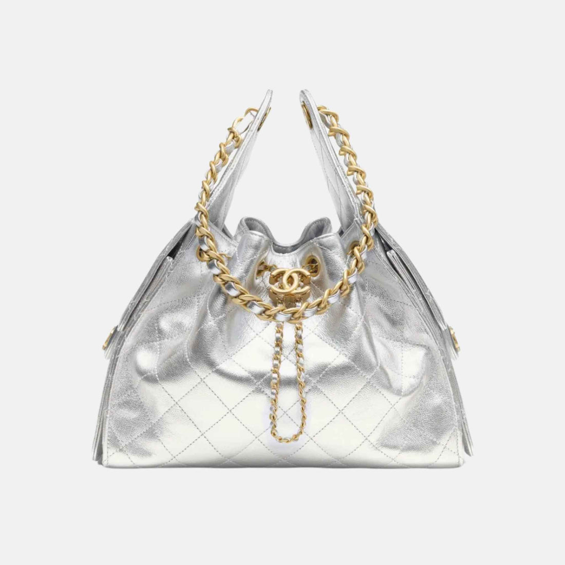 25 Small Handbag Metallic Grained Calfskin And Gold Metal