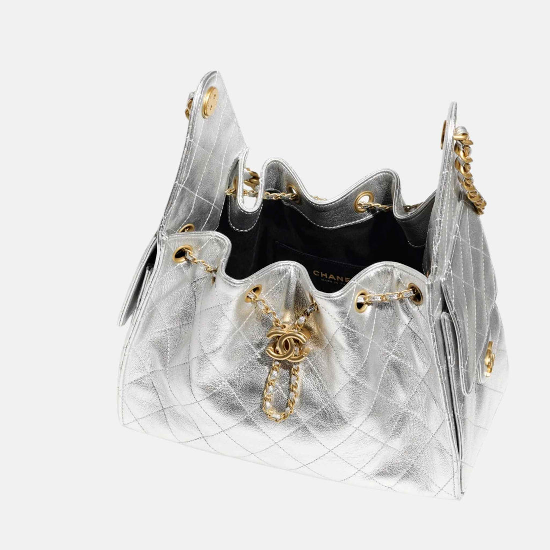 25 Small Handbag Metallic Grained Calfskin And Gold Metal