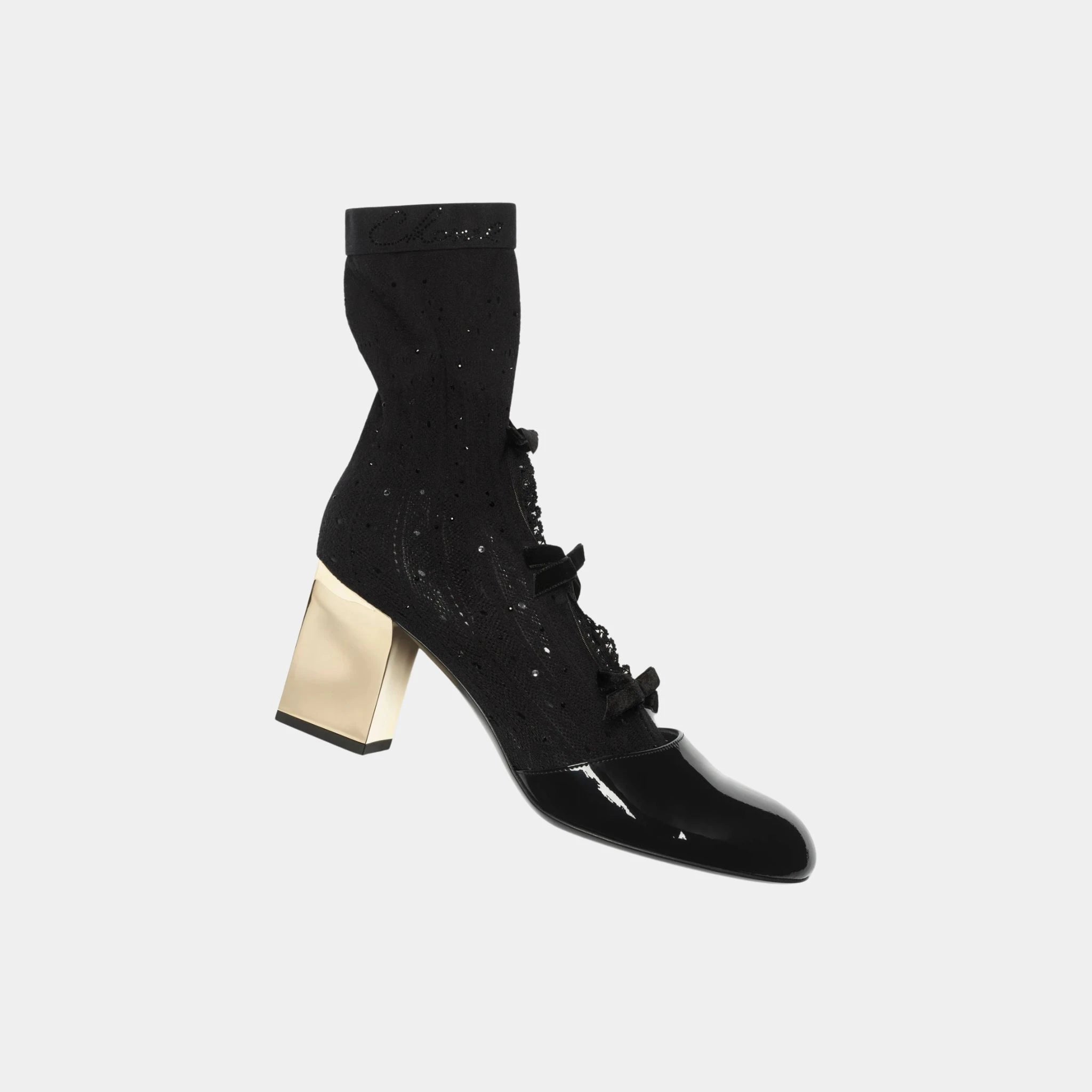 Ankle Boot Mixed Fibers and Patent Calfskin