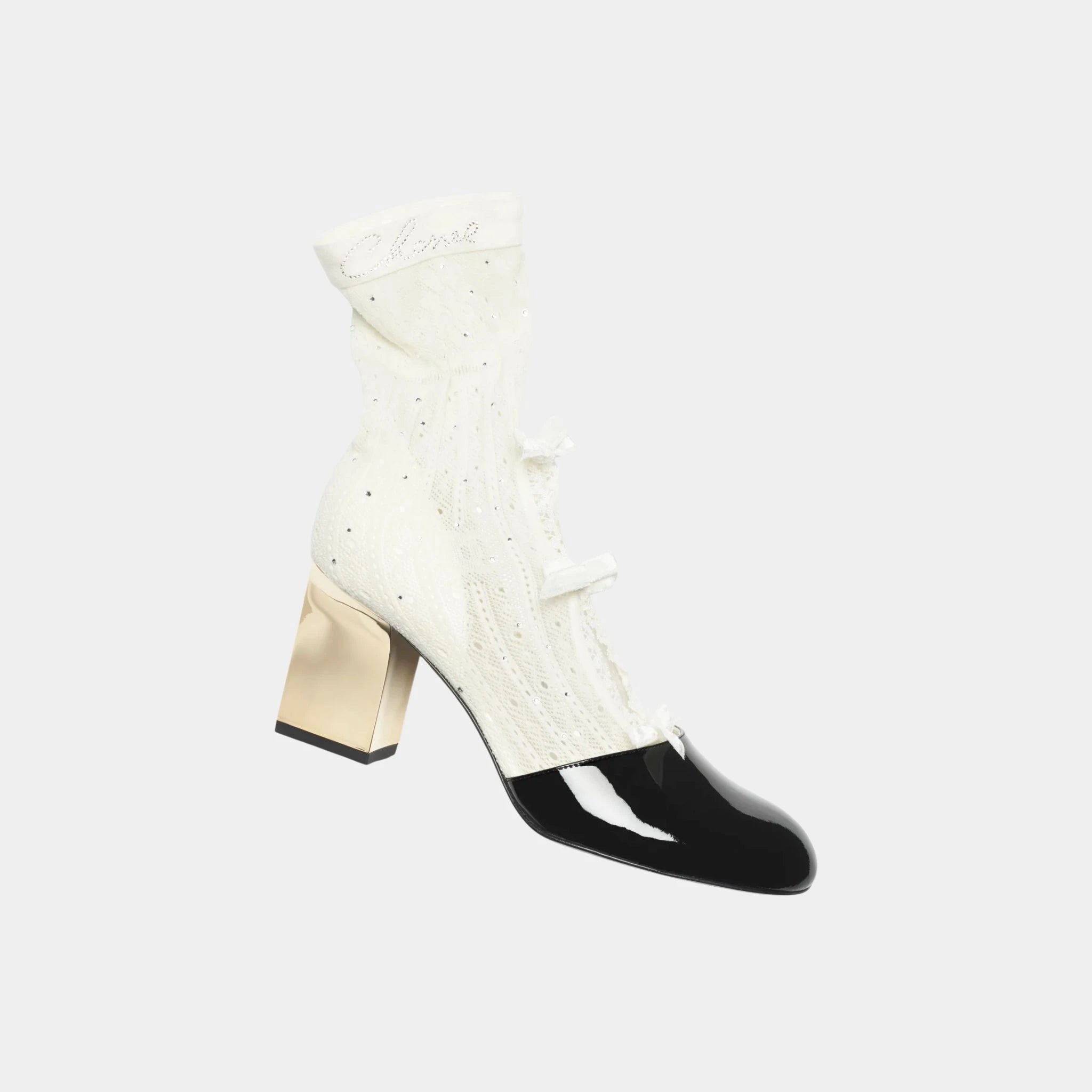 Ankle Boot Mixed Fibers and Patent Calfskin