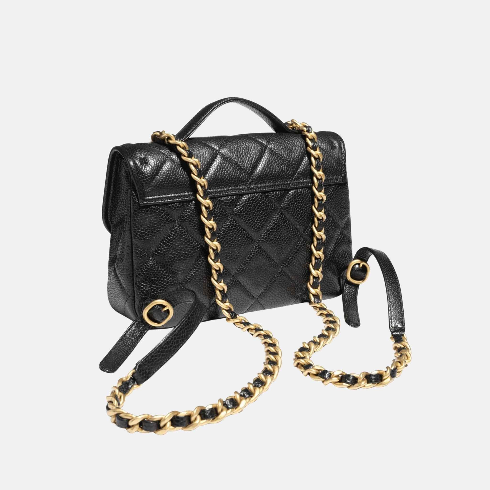 Backpack In Grained Shiny Calfskin And Gold Tone Metal