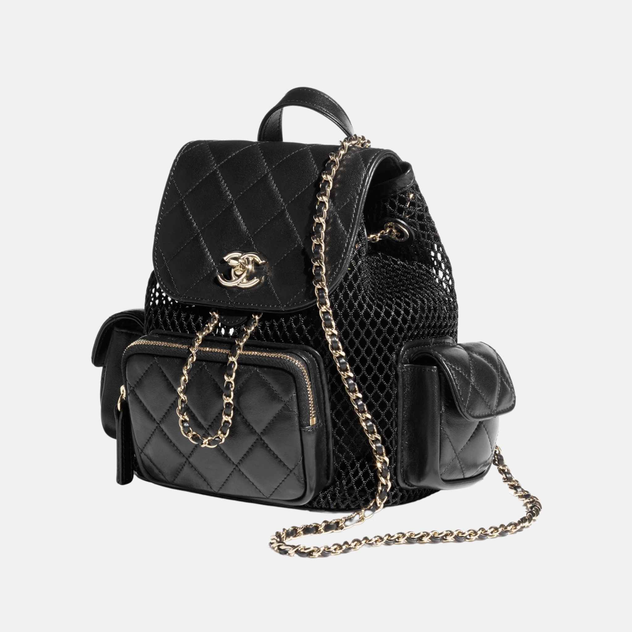 Backpack In Mesh Shiny Lambskin &amp; Gold Tone Metal