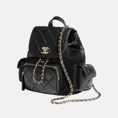 Backpack In Mesh Shiny Lambskin &amp; Gold Tone Metal