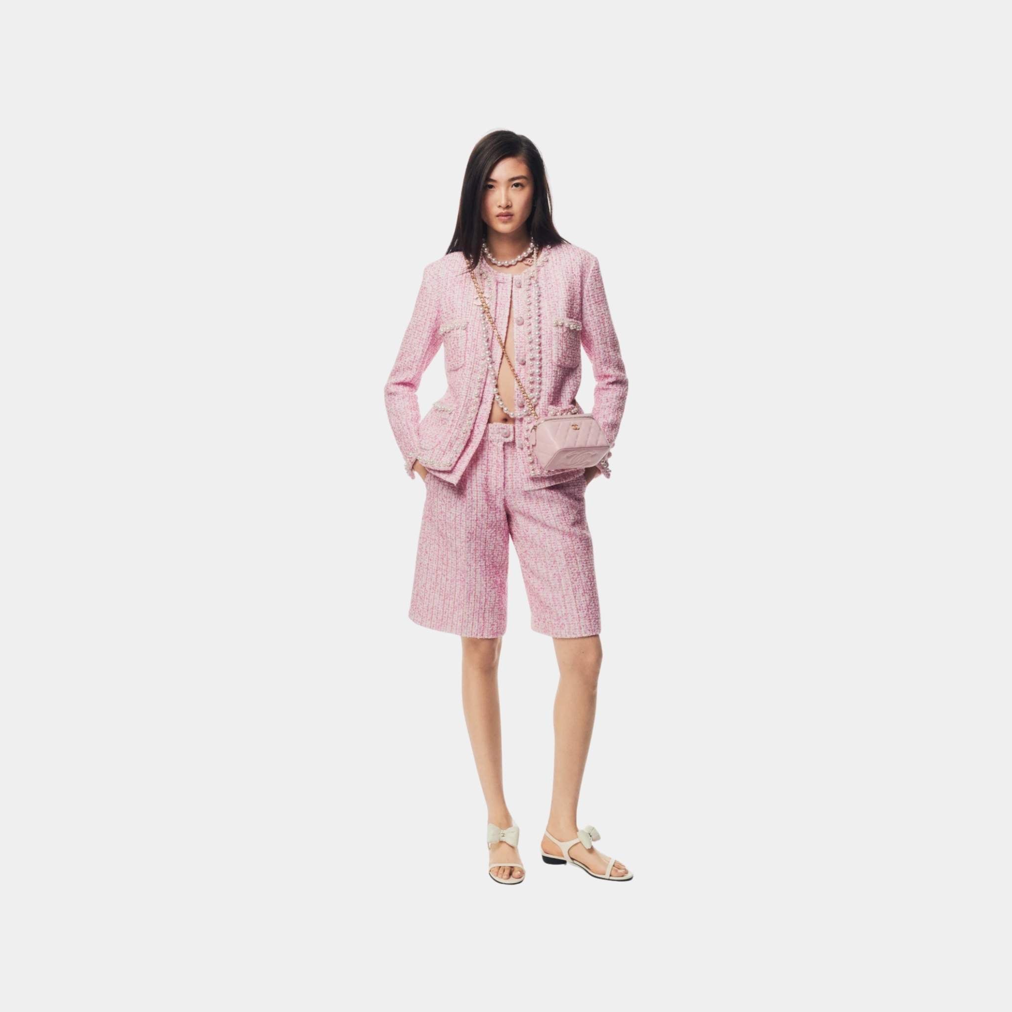 Bermuda Shorts Iridescent Cotton Wool Tweed Pink Ecru