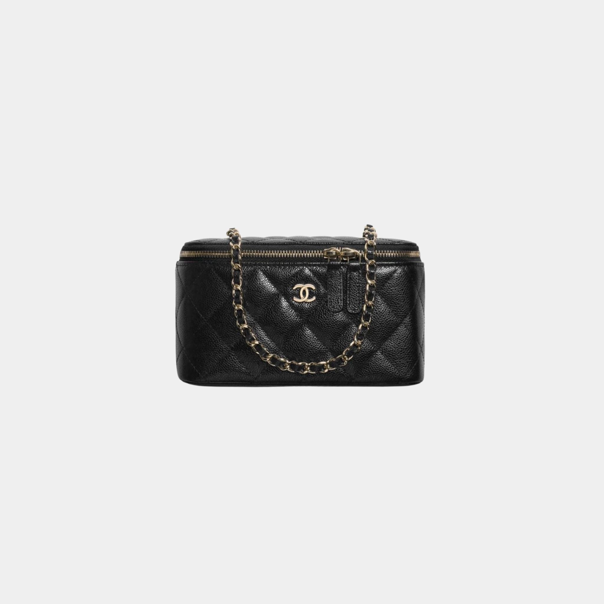 Classic Long Vanity with Chain in Grained Shiny Calfskin