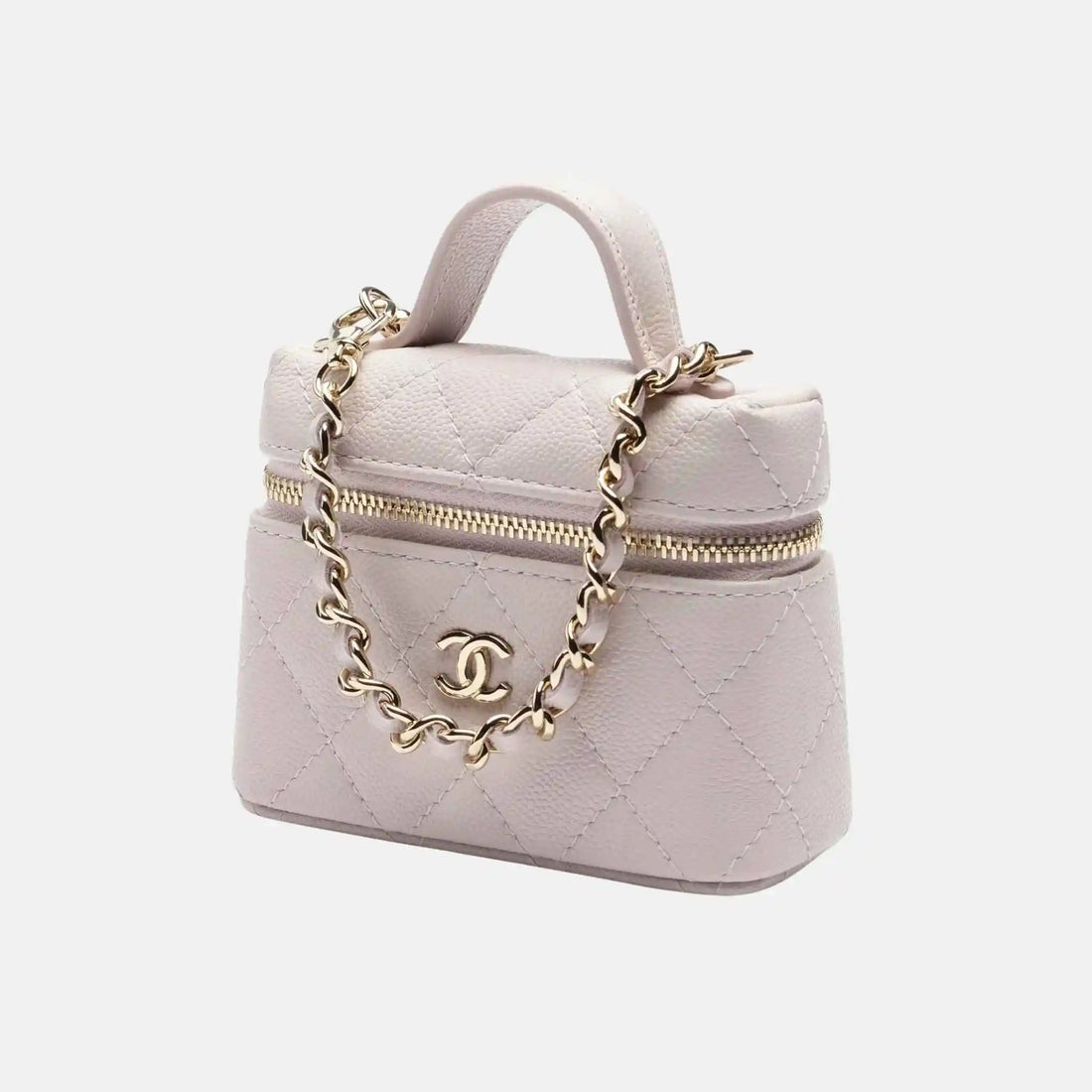 Classic Mini Bag Charm Grained Shiny Calfskin Gold Tone Metal