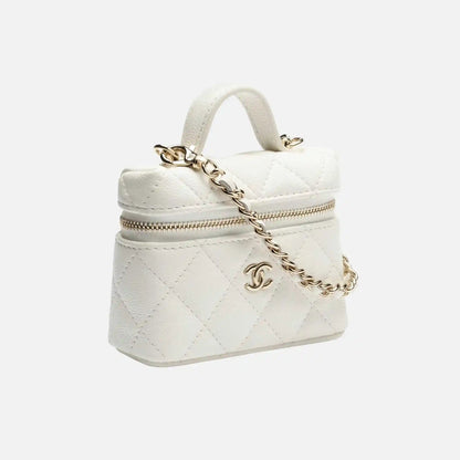 Classic Mini Bag Charm Grained Shiny Calfskin Gold Tone Metal