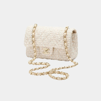 Classic Mini Bag Tweed &amp; Gold metal Beige &amp; White