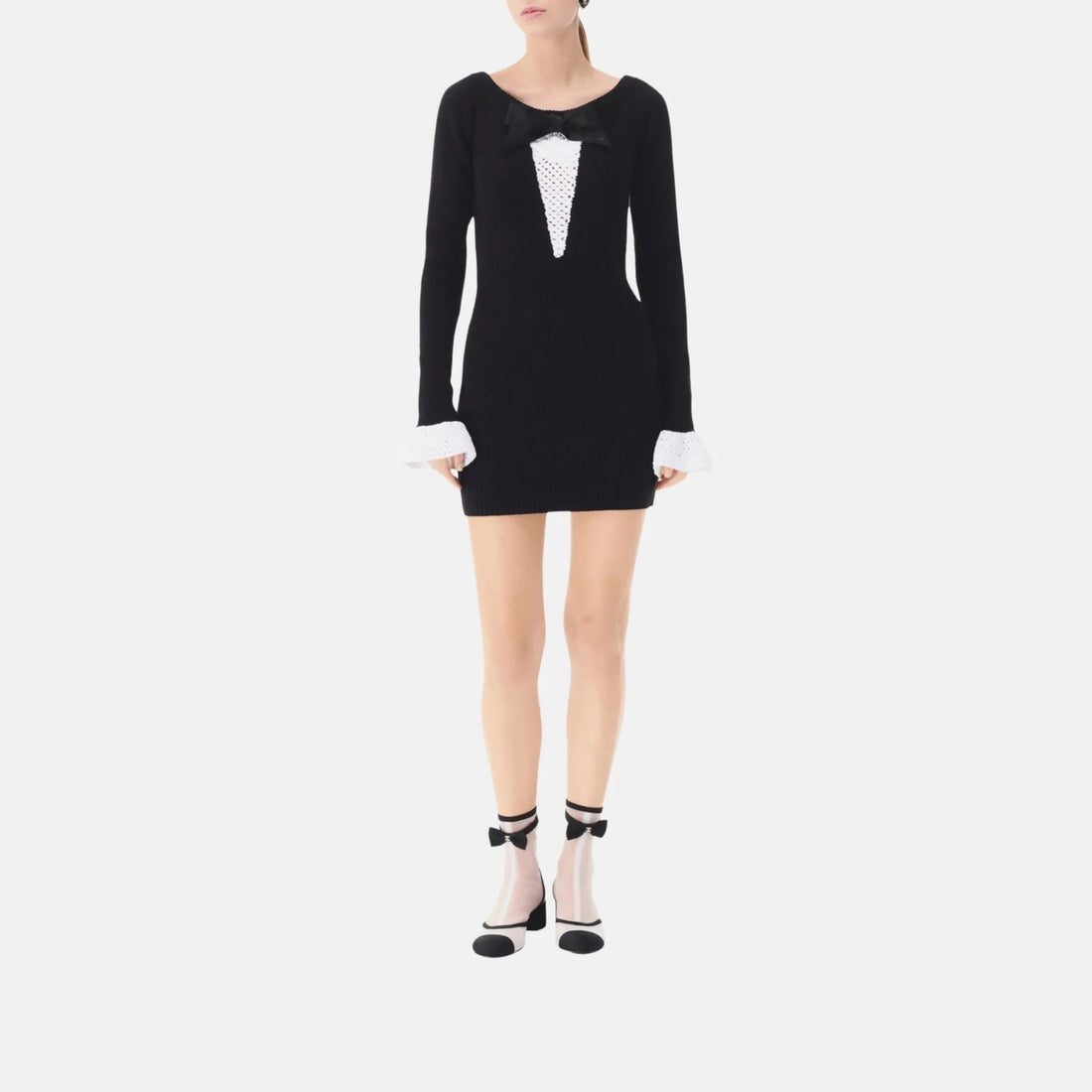 Dress in Black and White Wool and Cashmere