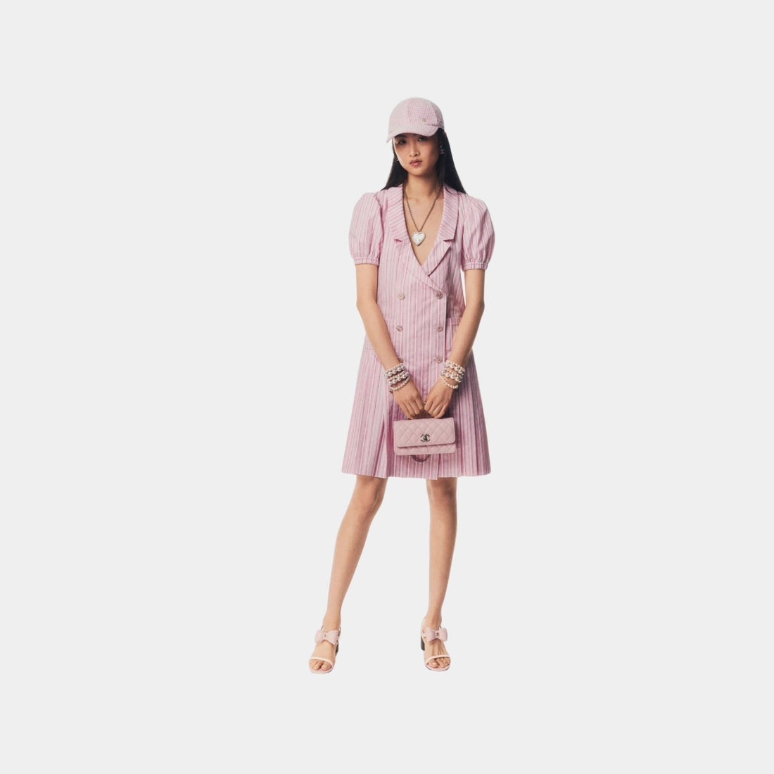 Dress Printed Cotton Poplin Light Pink White Dark Pink