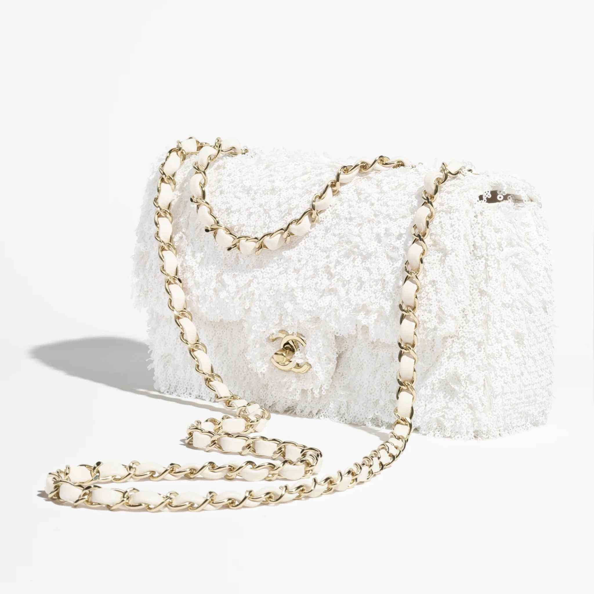 Evening Bag In Fringed Sequins &amp; Gold Tone Metal