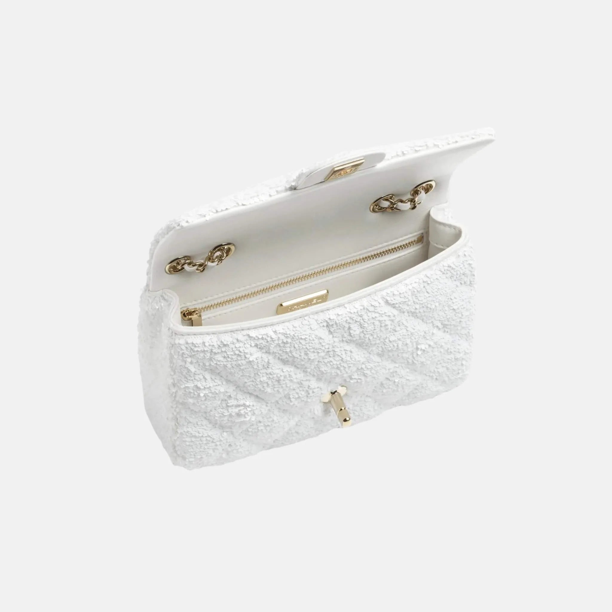 Flap Bag in Quilted Sequins and Gold Metal