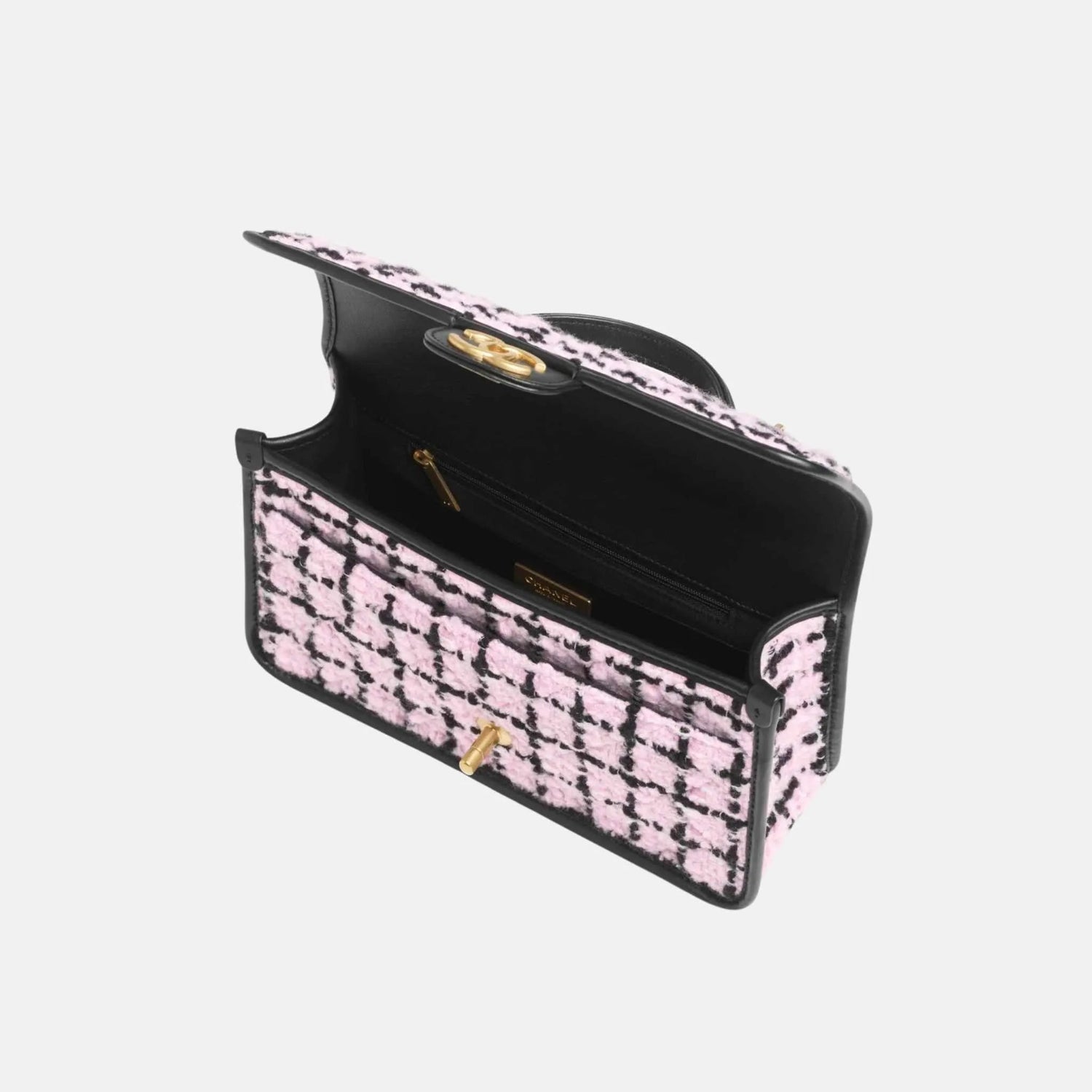 Flap Bag Top Handle in Wool Tweed and Calfskin